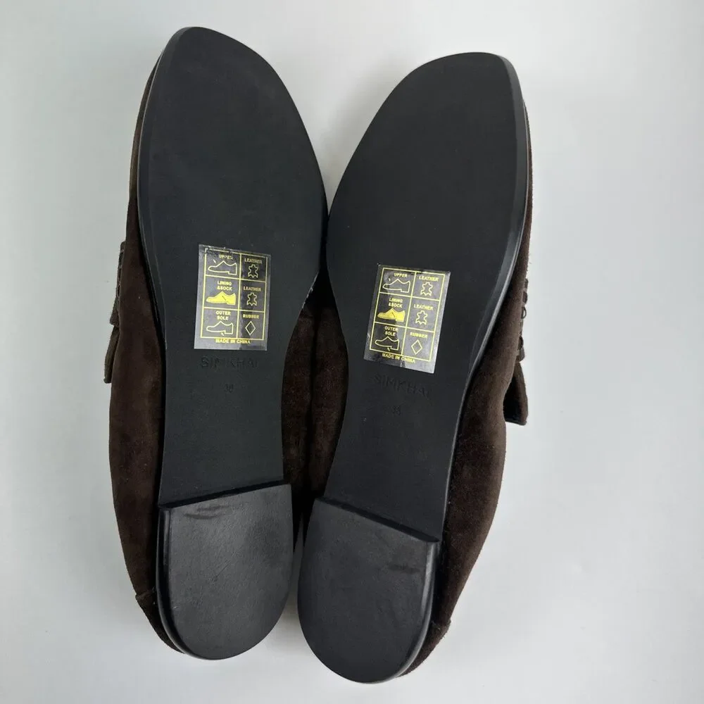 Simkhai Danna Suede Loafer Brown Ruched Heel Penny Flat Slip On Classic 38 7.5‎